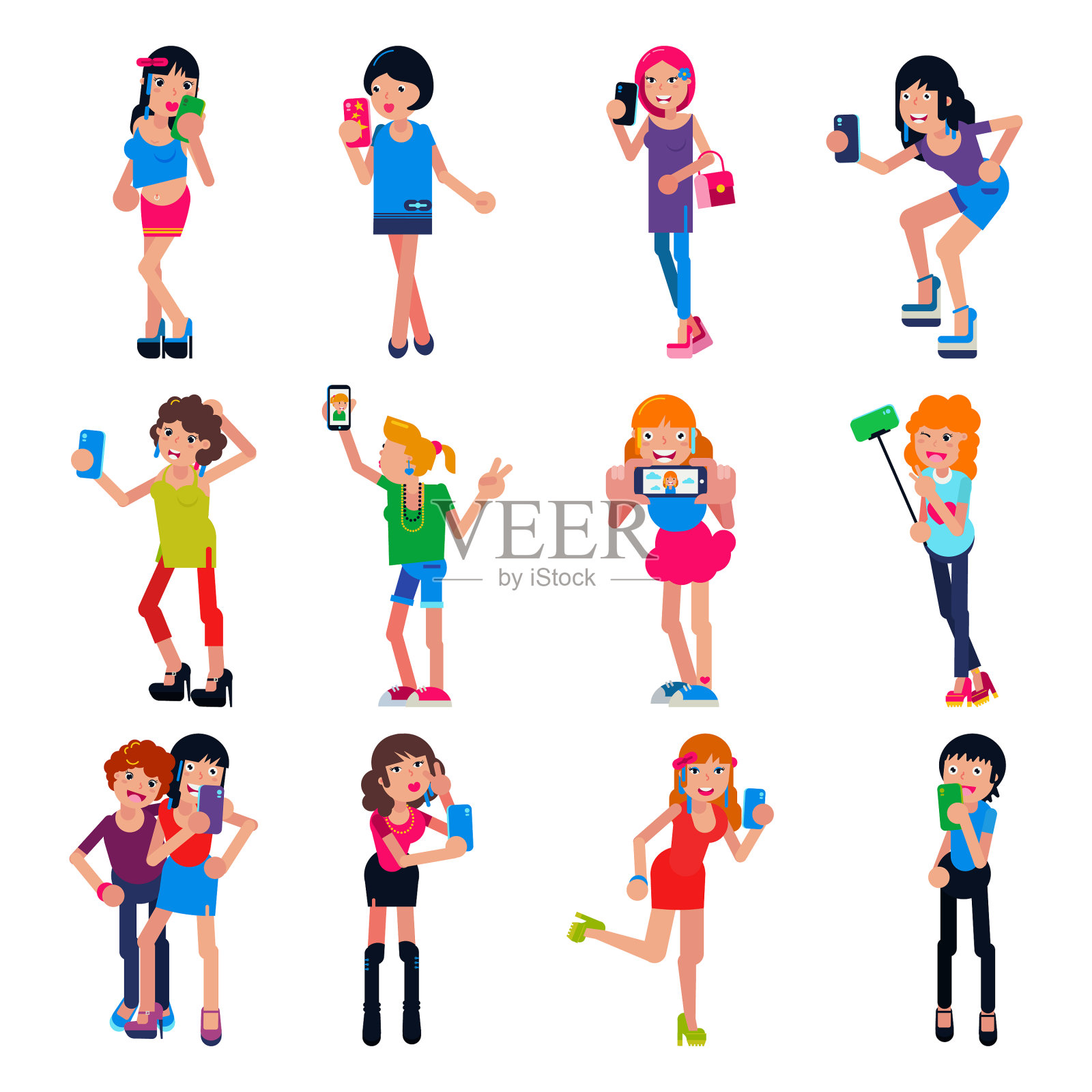 自拍女孩美丽的女人性格插画图片素材