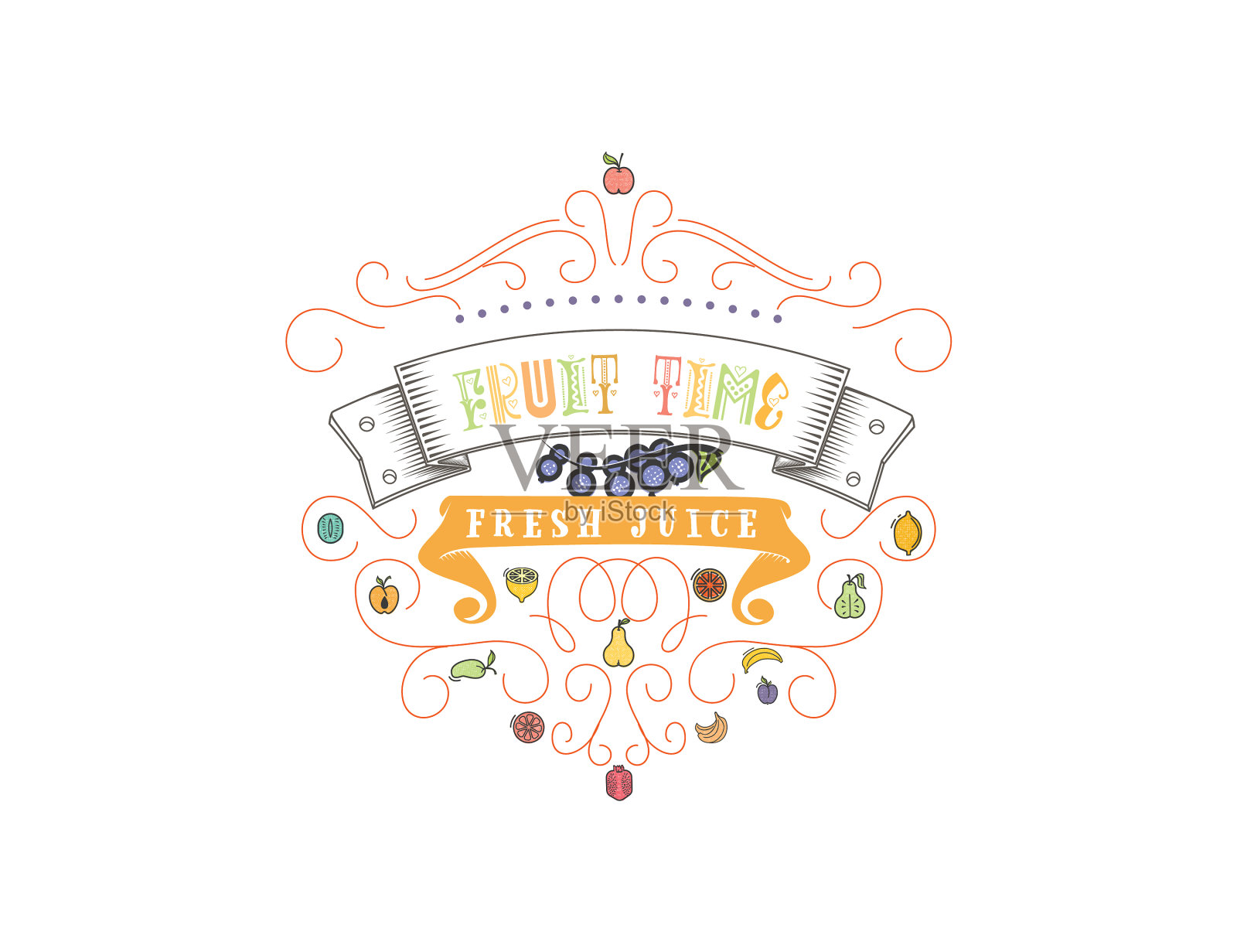标志为鲜榨果汁和健康烹饪标志设计元素图片