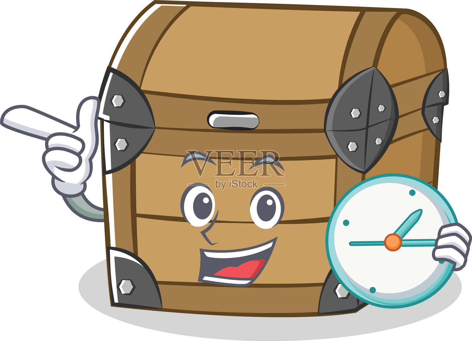 带有时钟胸口的卡通人物风格插画图片素材