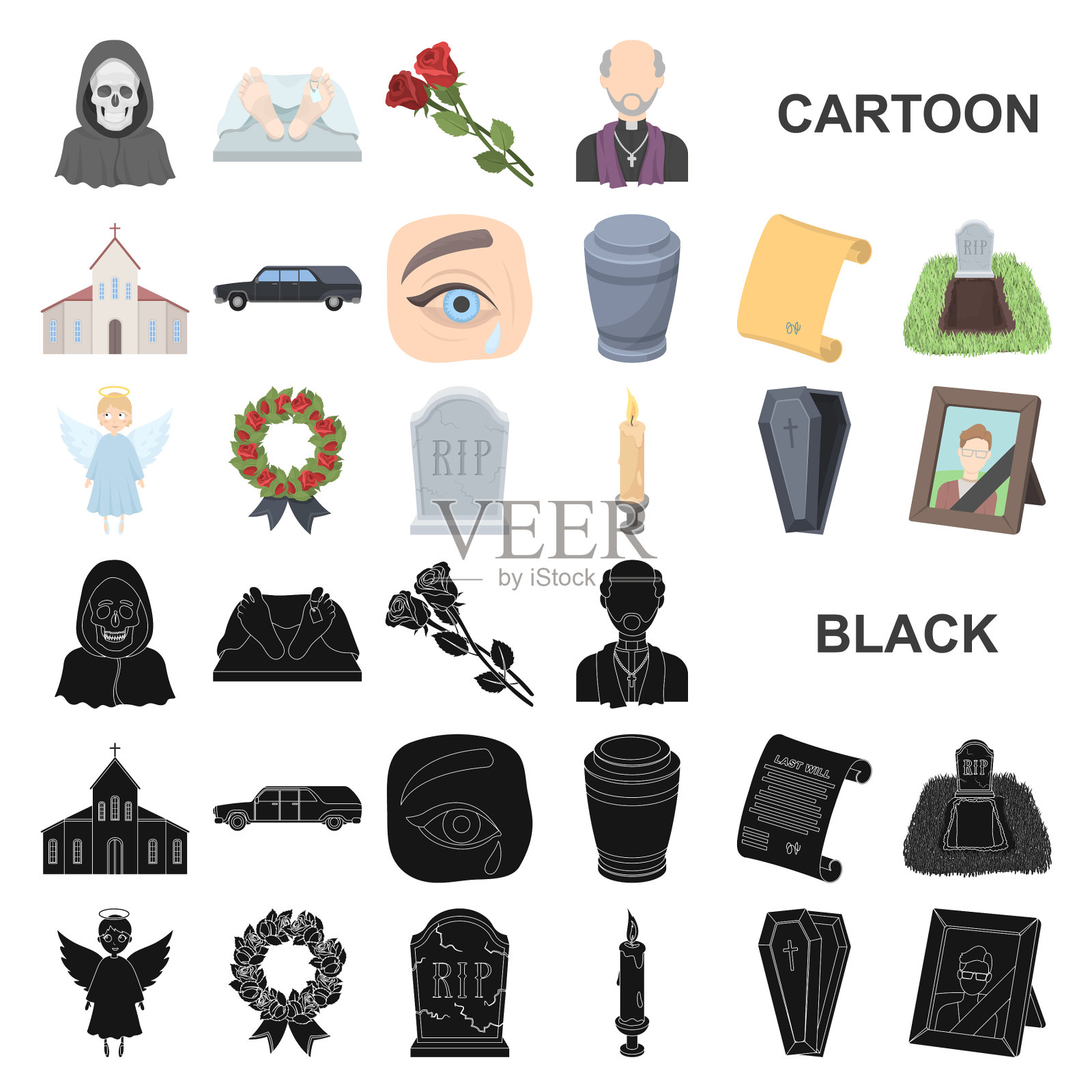 葬礼仪式卡通图标在集合图标素材