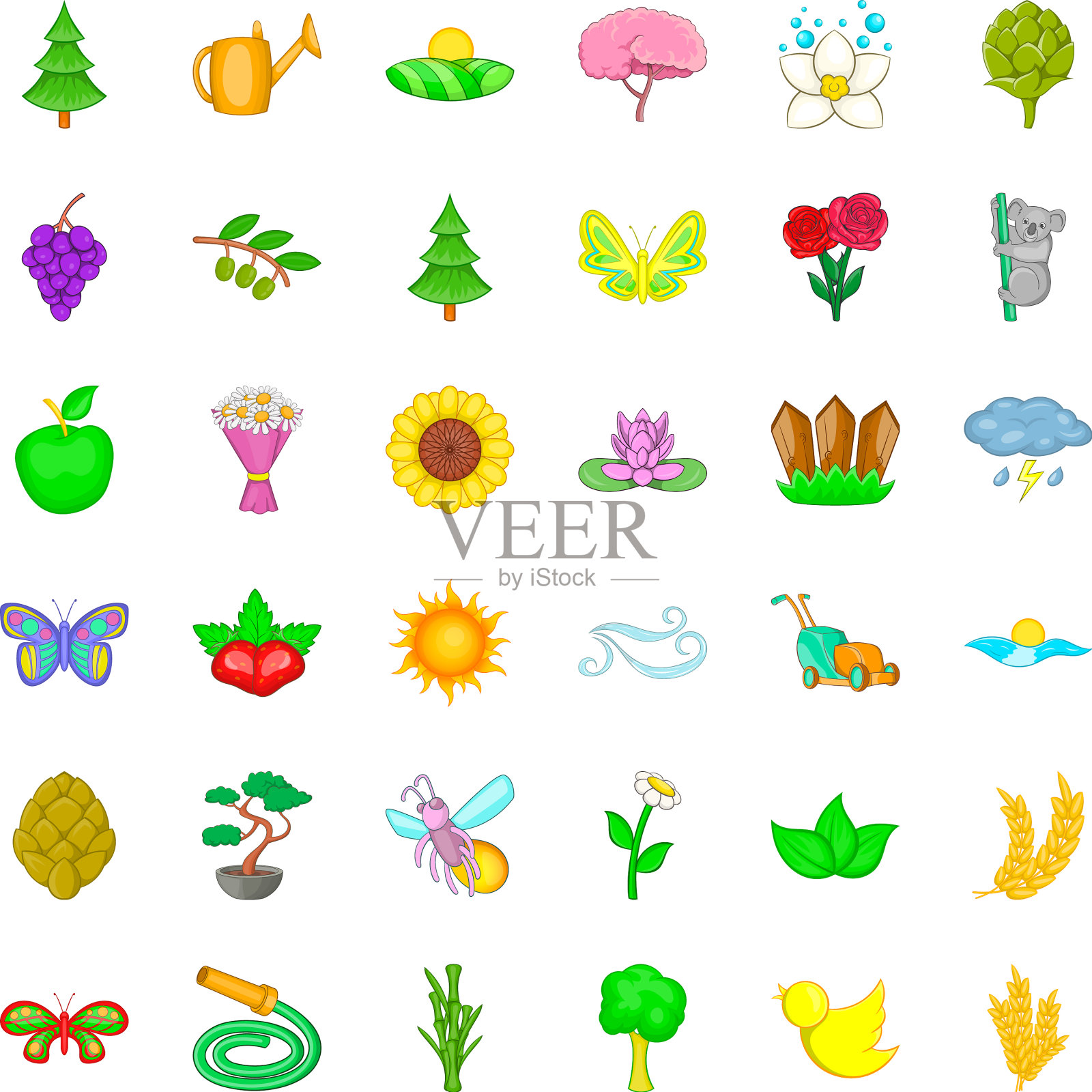 盛开的图标设置卡通风格图标素材