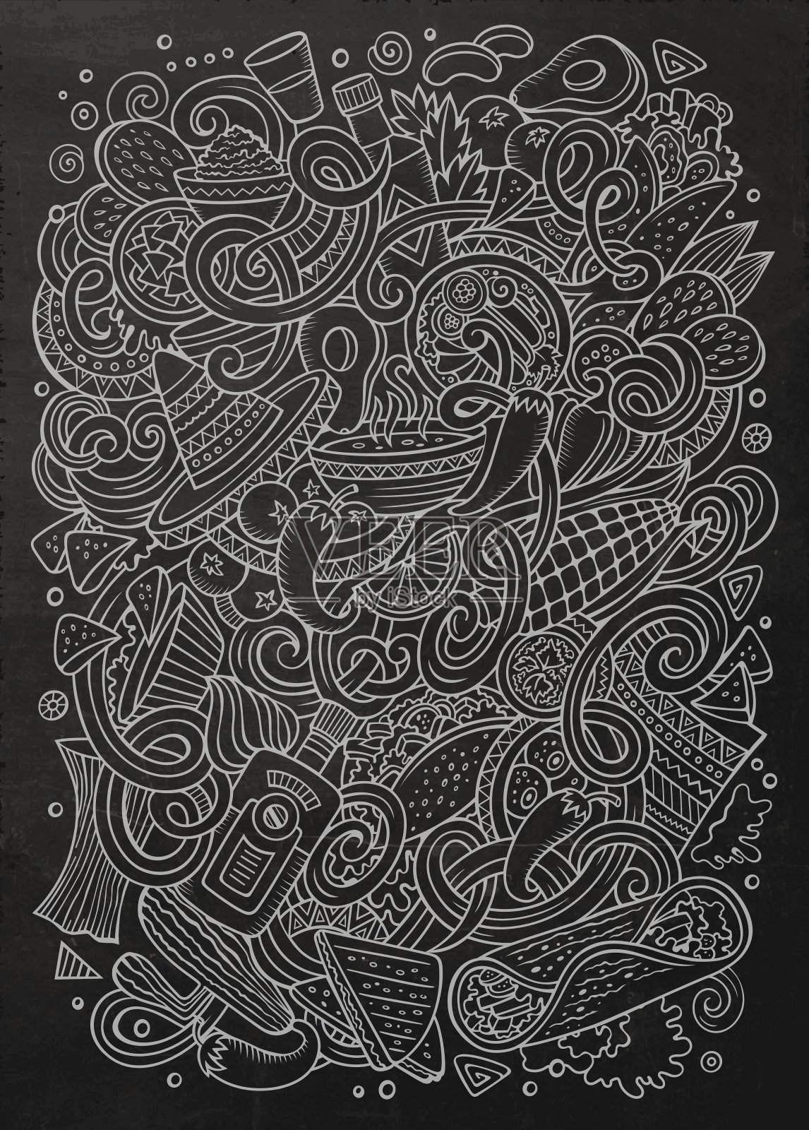 卡通可爱的涂鸦墨西哥食物插画图片素材