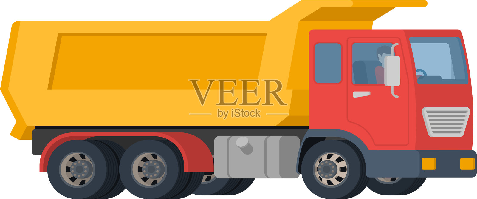 黄色的自卸车，红色的车厢，白色的车厢设计元素图片