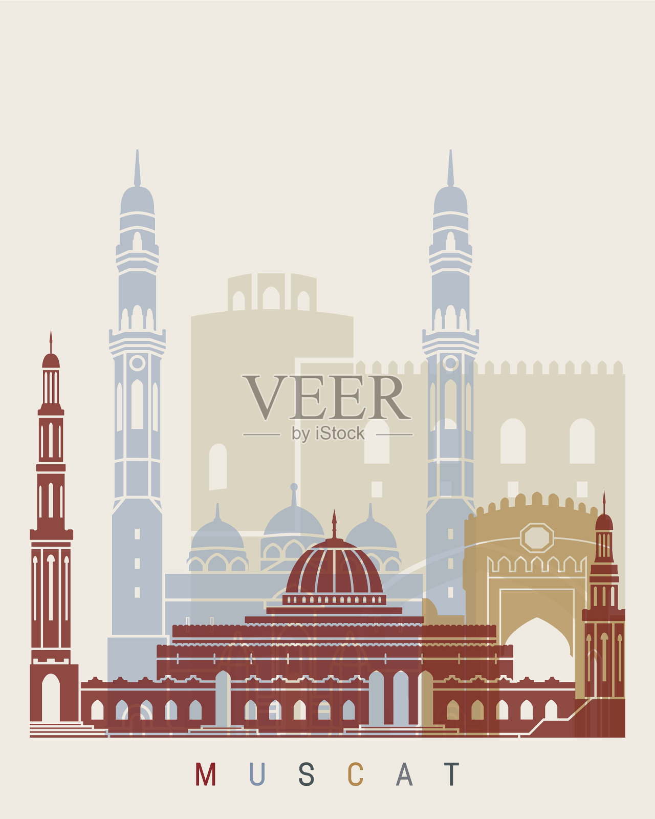 马斯喀特天际线的海报插画图片素材