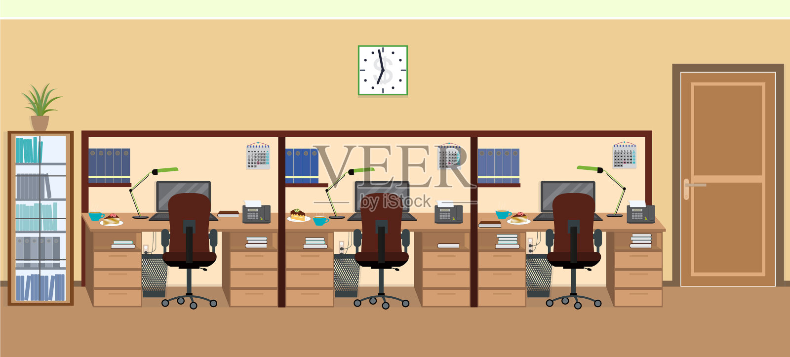 办公室内包括三间隔离室插画图片素材