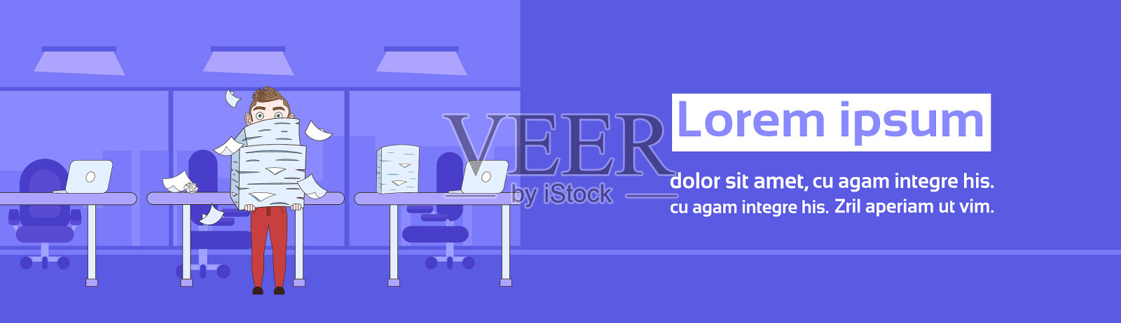 商人拿着一堆文件过来插画图片素材