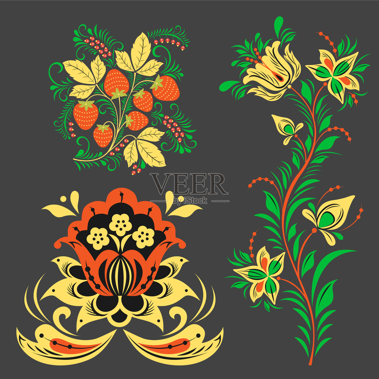 俄罗斯传统的khokhroma图案设计插画图片素材