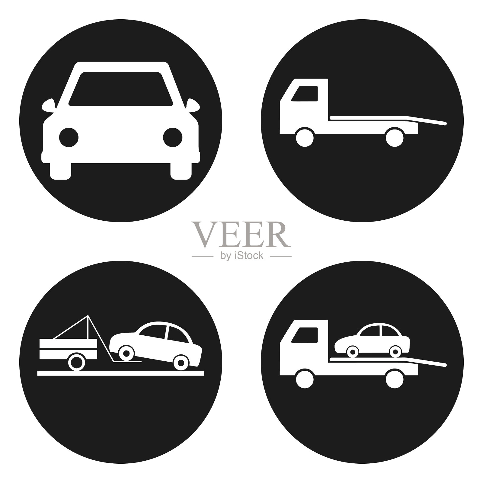 汽车残骸图标设置在圆圈按钮图标素材