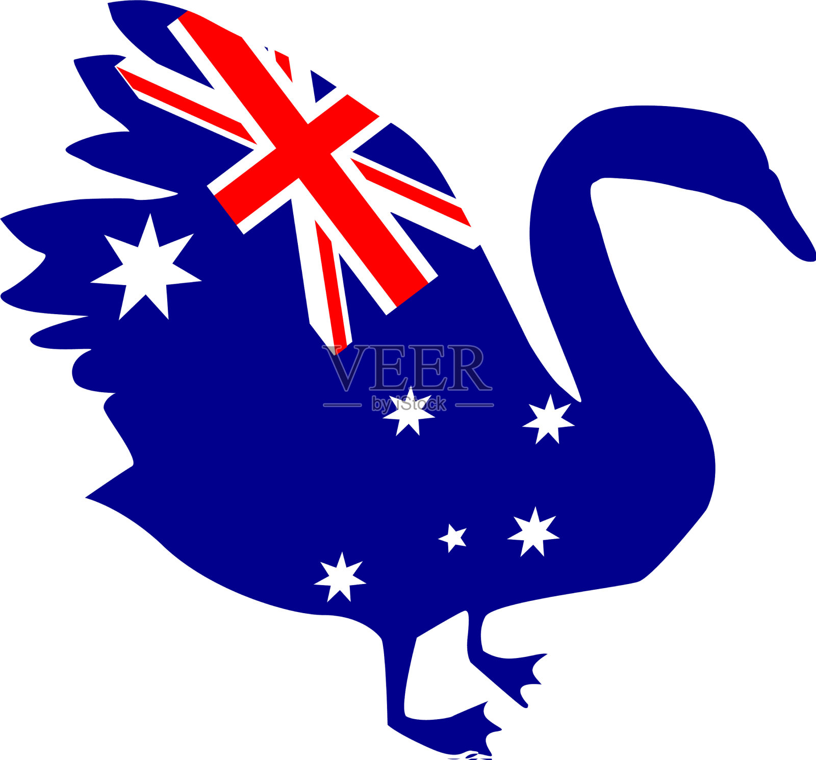 黑天鹅的剪影与澳大利亚国旗插画图片素材