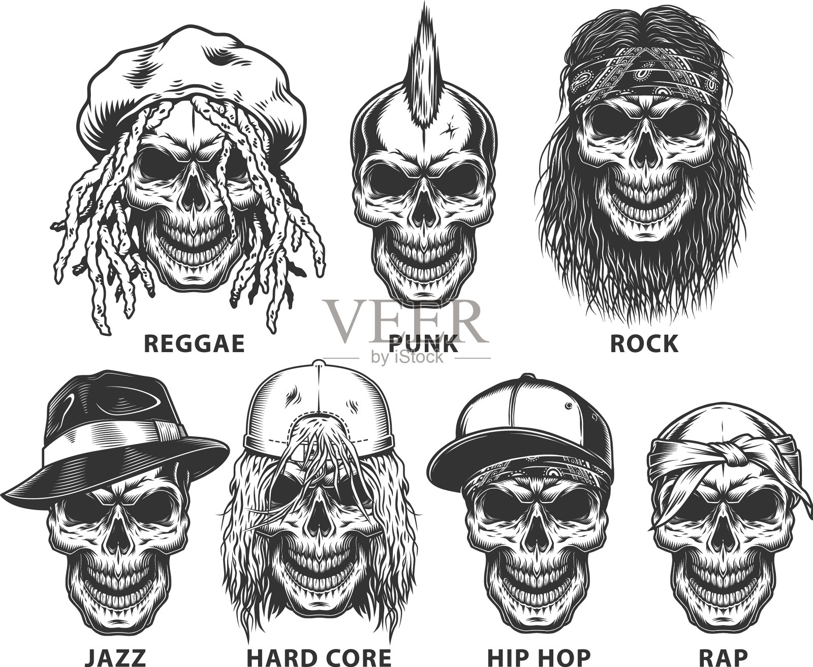 一套亚文化头骨插画图片素材