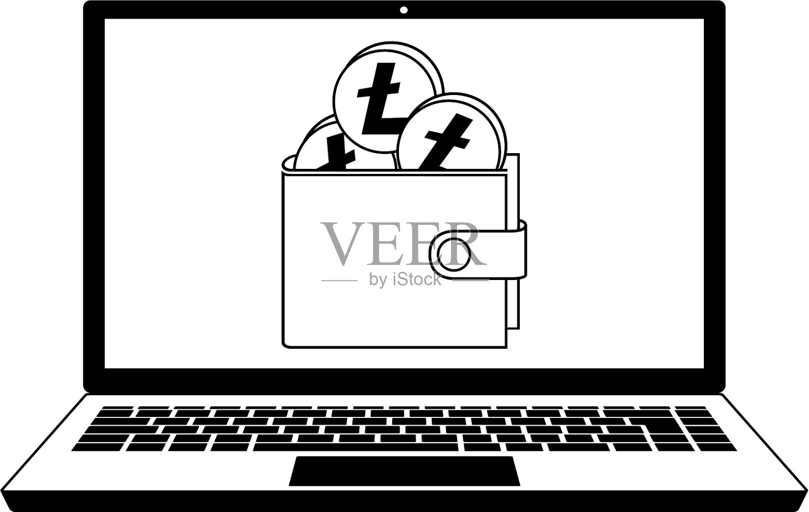 笔记本电脑里的莱特币钱包设计元素图片