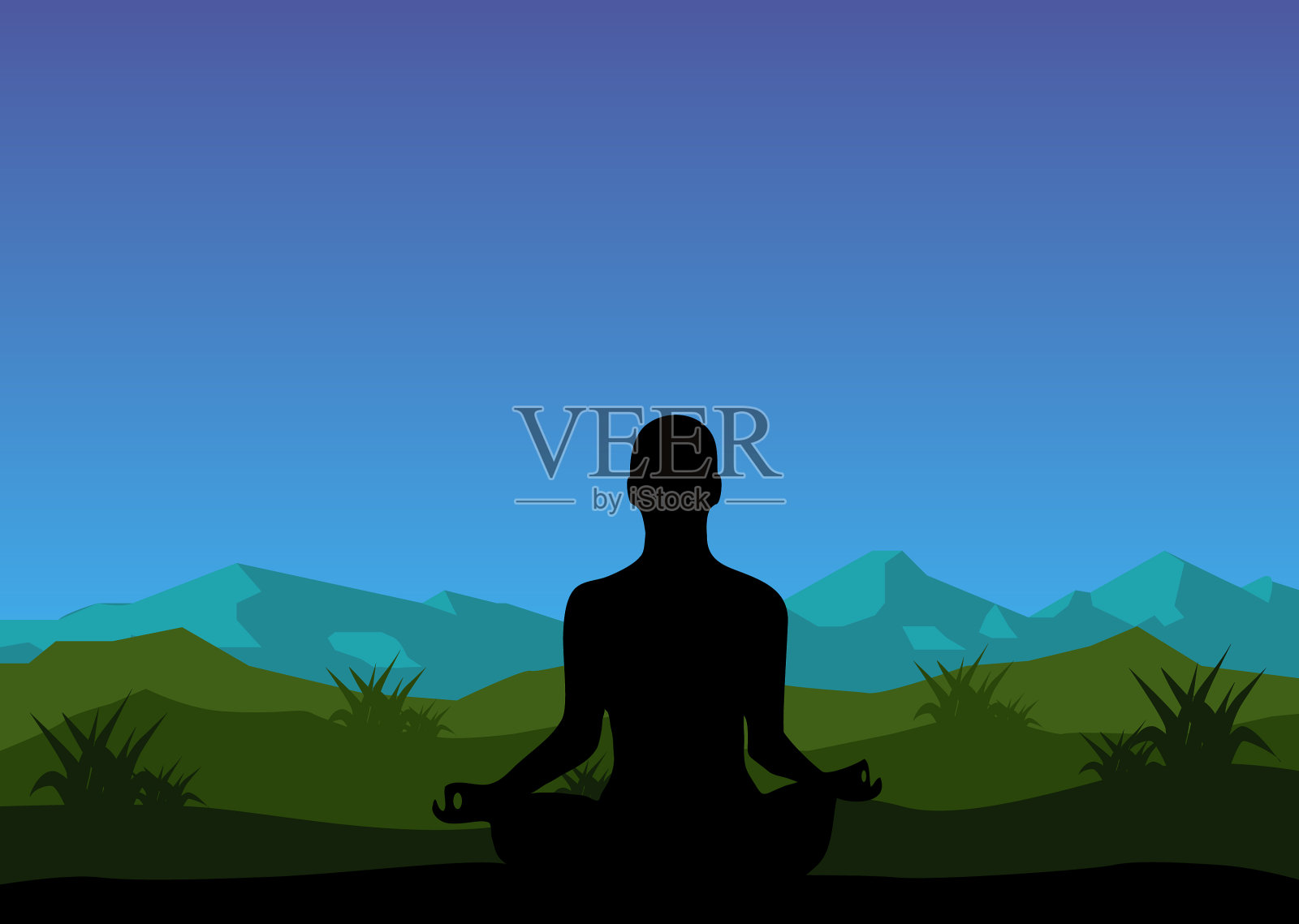 在山上做瑜伽冥想可以放松身心插画图片素材