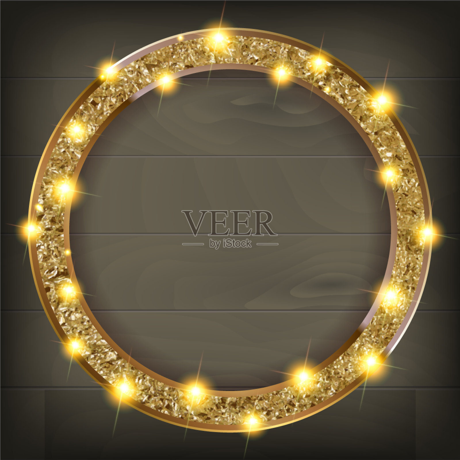 木制背景上的圆形金框插画图片素材