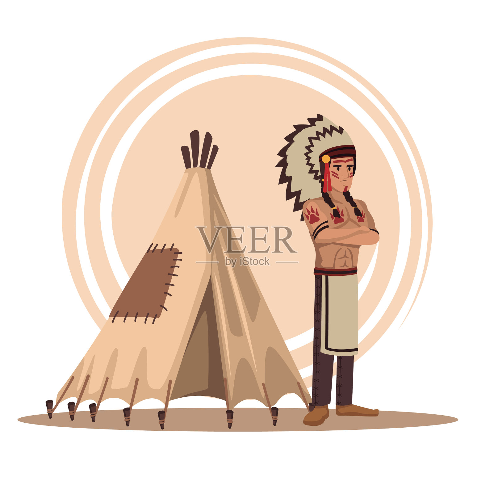 美国印第安人的卡通插画图片素材