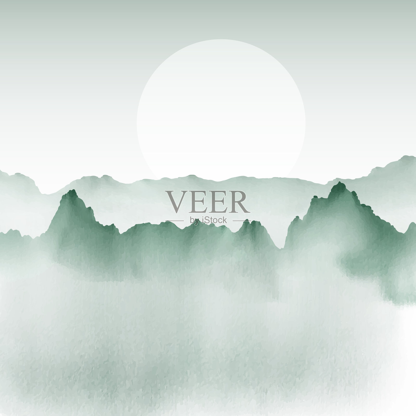 手绘山水画插画图片素材