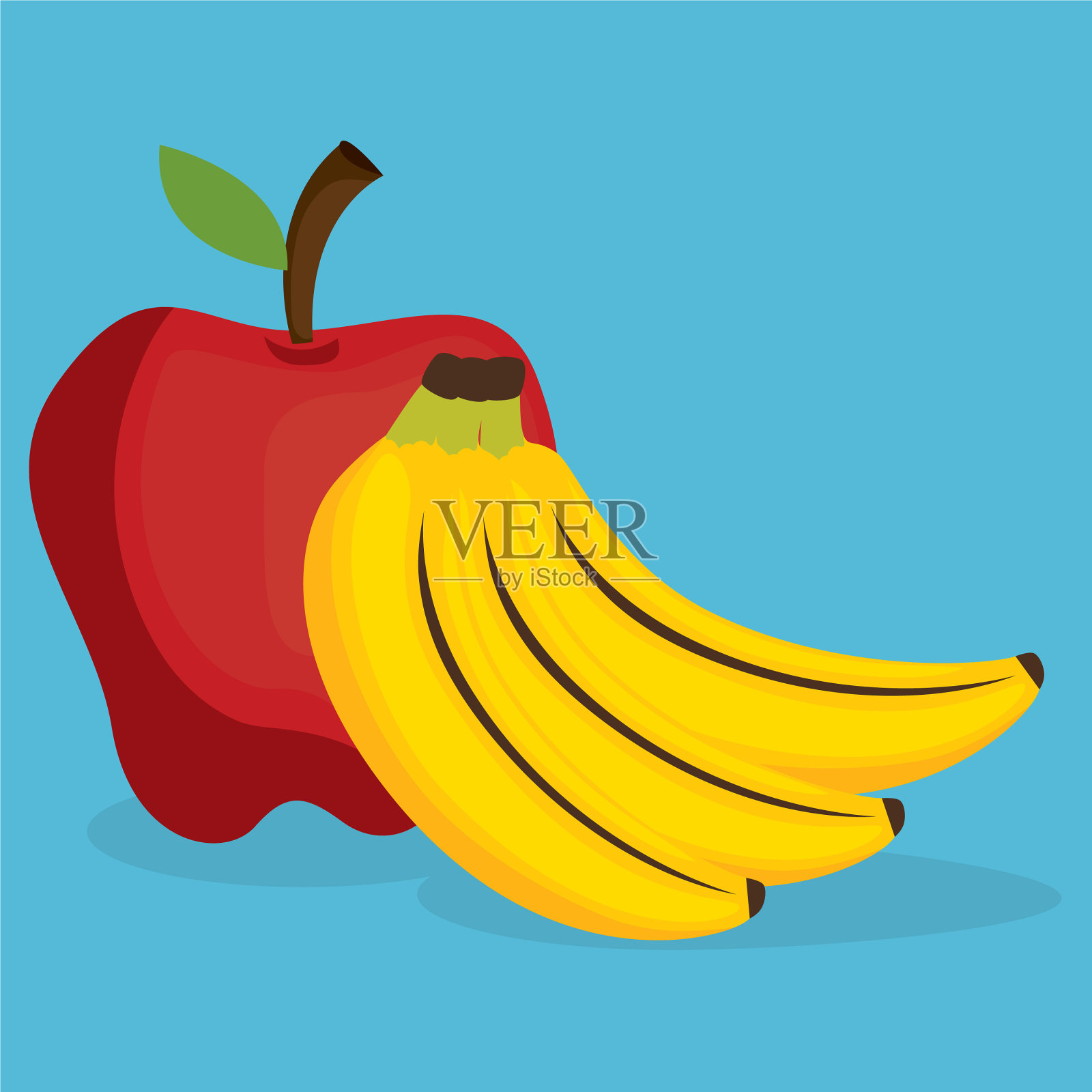 新鲜的苹果和香蕉水果健康食品插画图片素材