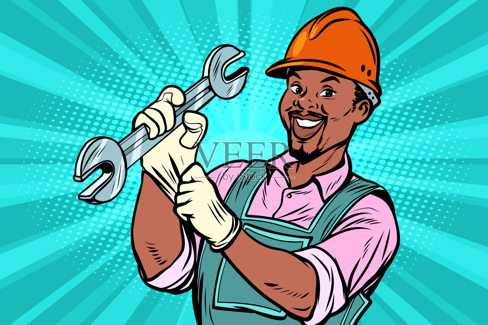 带扳手的建筑工人插画图片素材