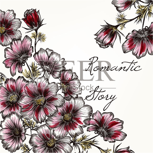 手绘宇宙花雕刻风格插画图片素材