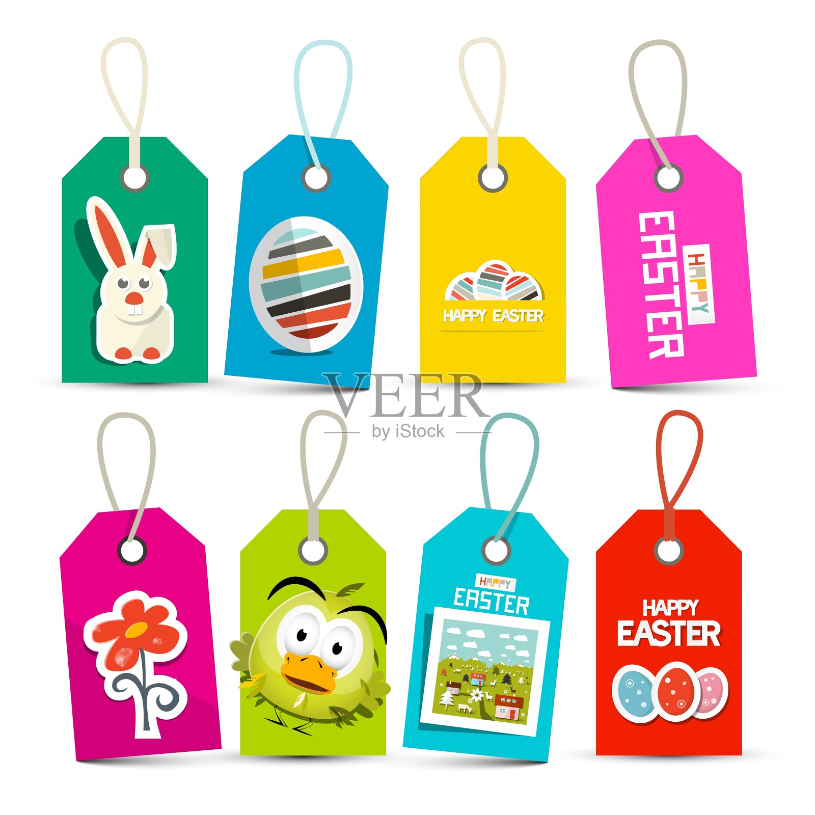 复活节纸标签设置孤立的白色设计元素图片