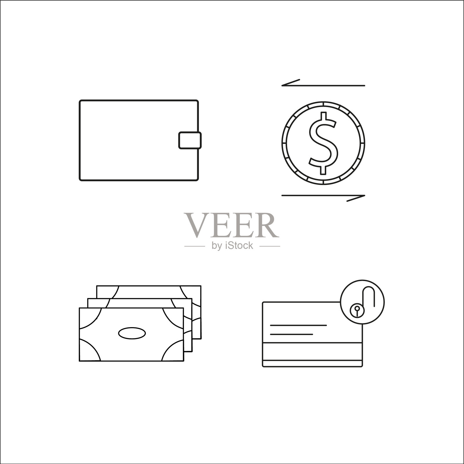 金融银行和货币简单的线性图标图标素材