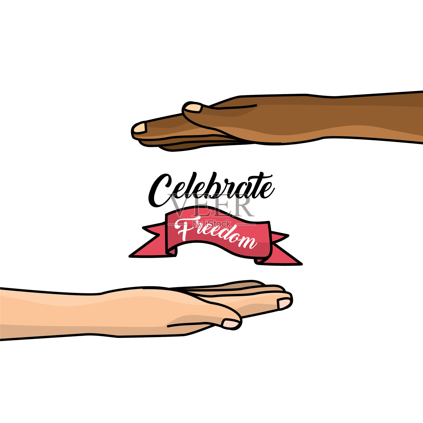 手和丝带庆祝六月自由插画图片素材