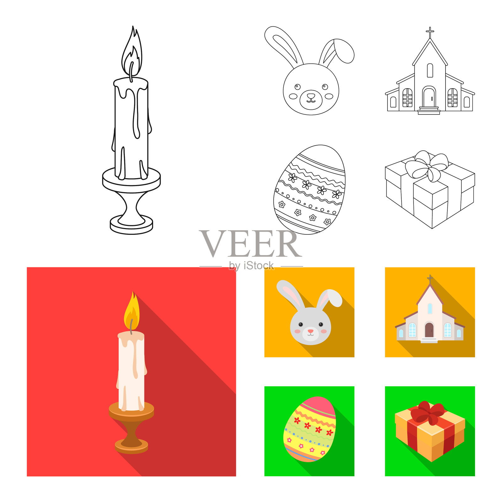 教堂蜡烛，复活节兔子和彩蛋图标素材