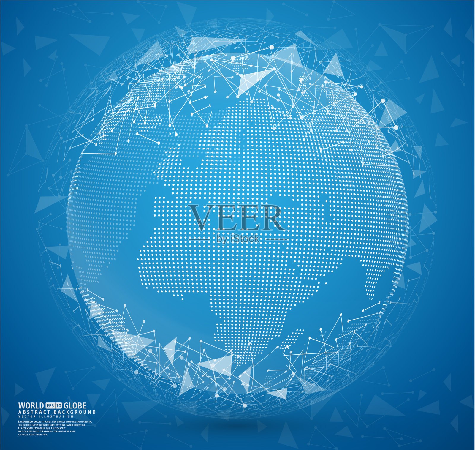 蓝色的抽象地球仪，连接着圆点插画图片素材