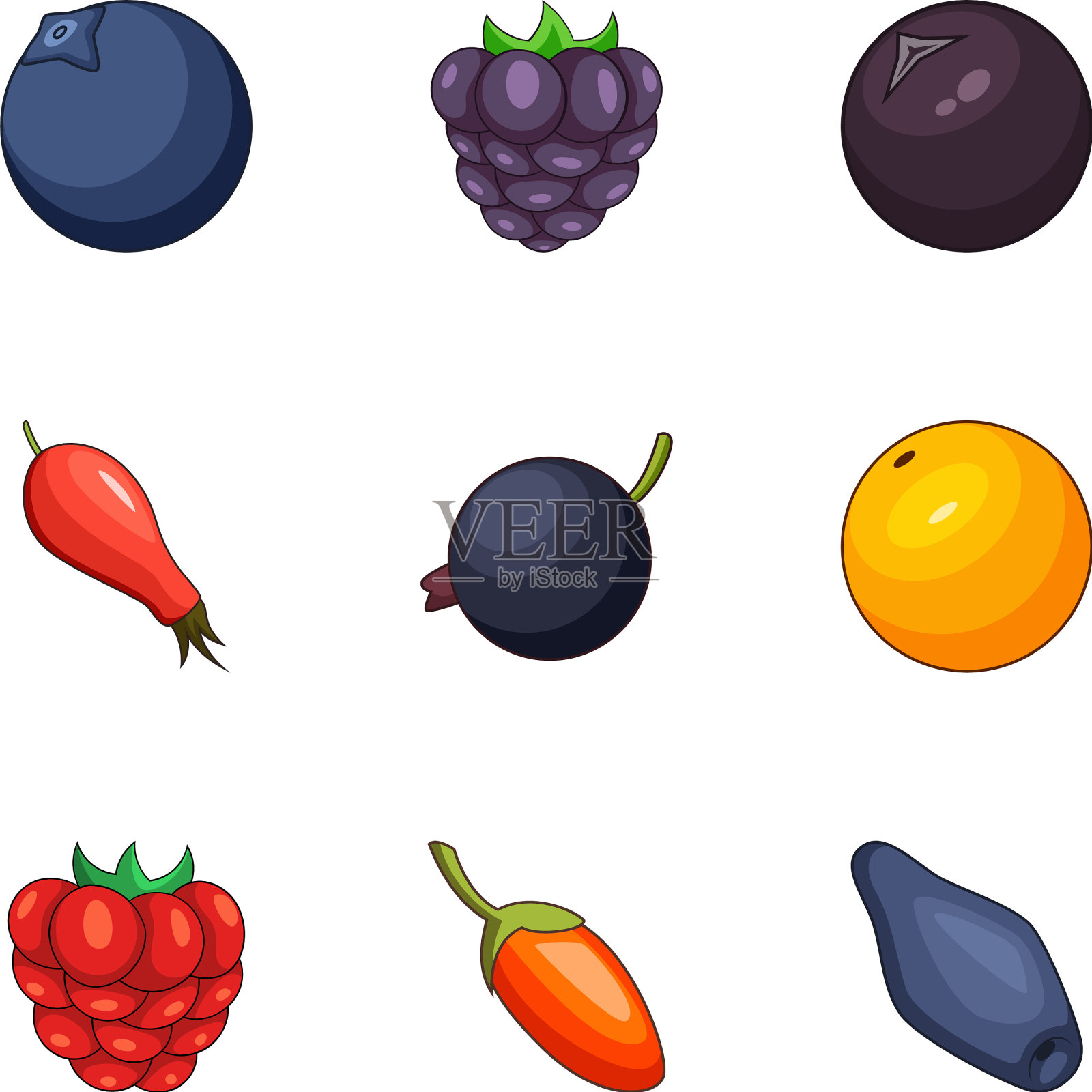 森林浆果图标设置卡通风格图标素材