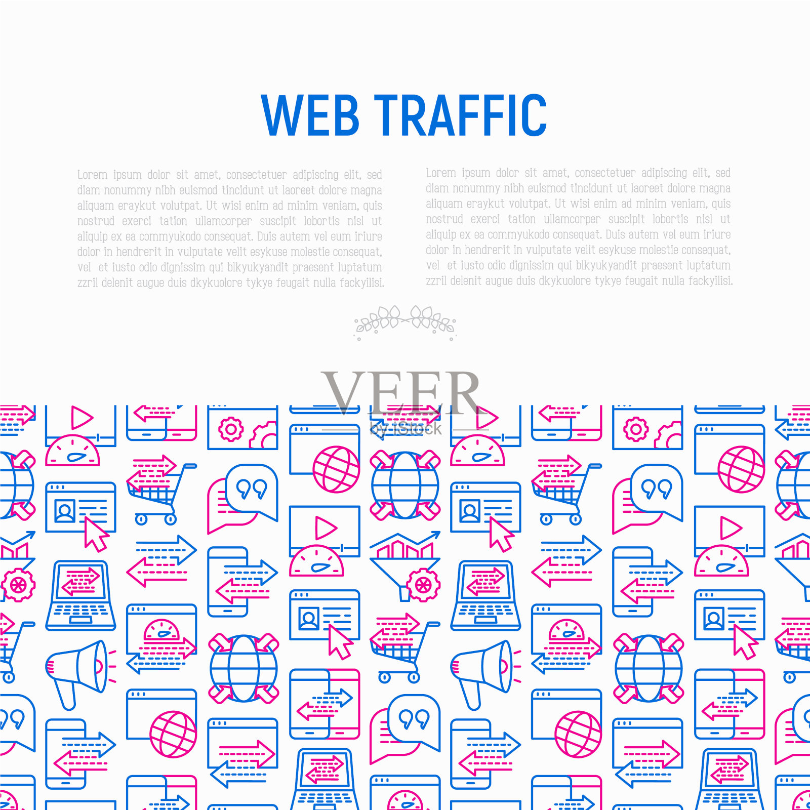 网页流量概念与细线图标插画图片素材