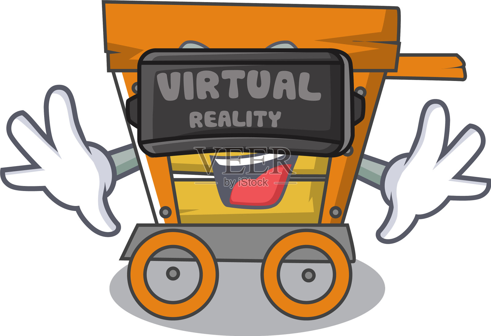 虚拟现实木制电车卡通吉祥物插画图片素材