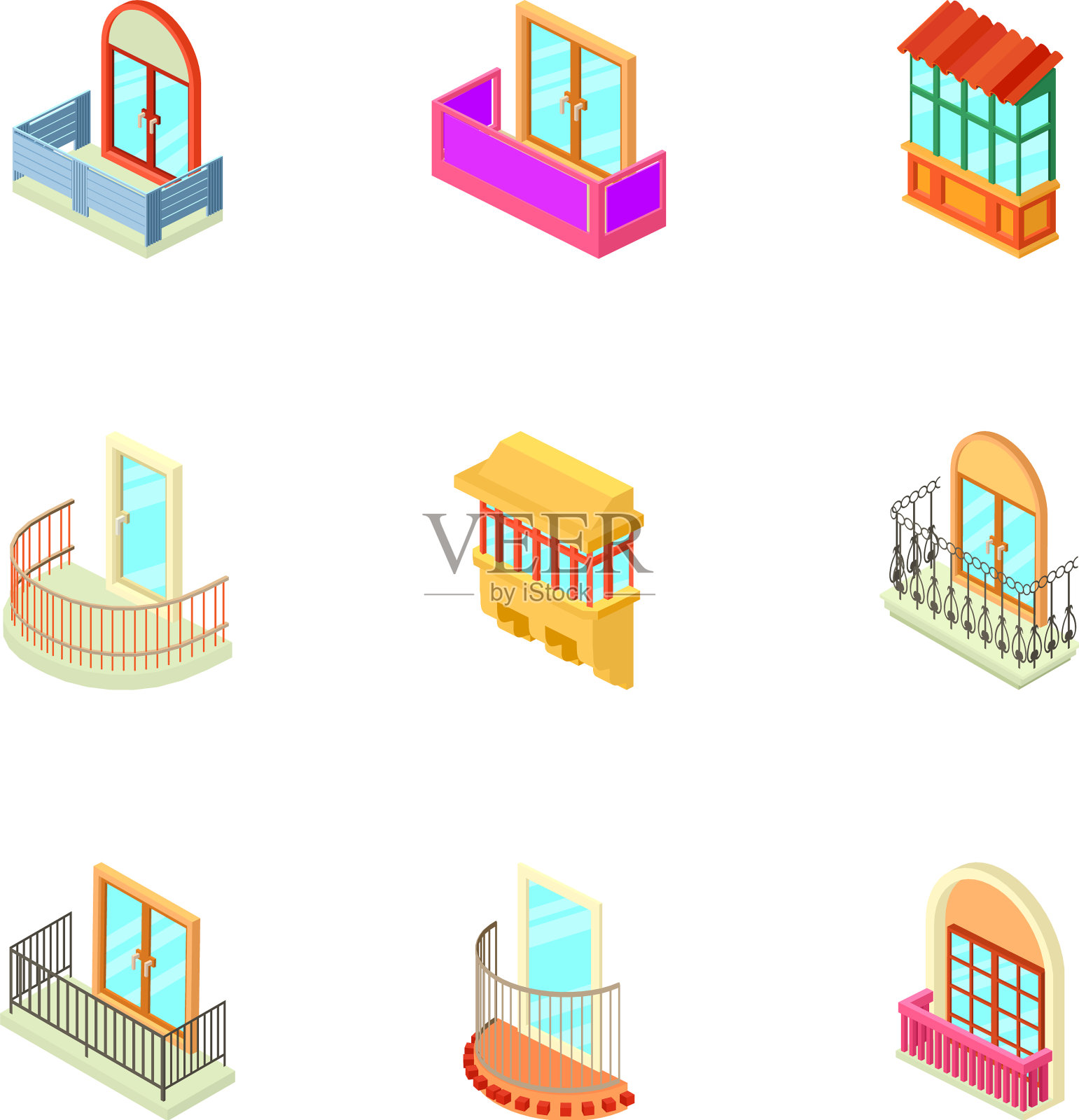 房子窗口图标设置等距样式图标素材