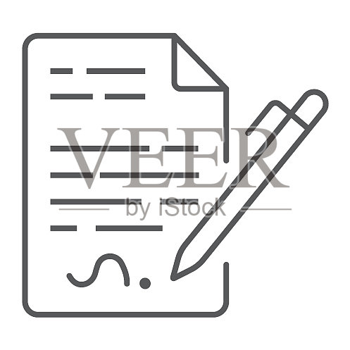 合同薄线图标协议和签字设计元素图片