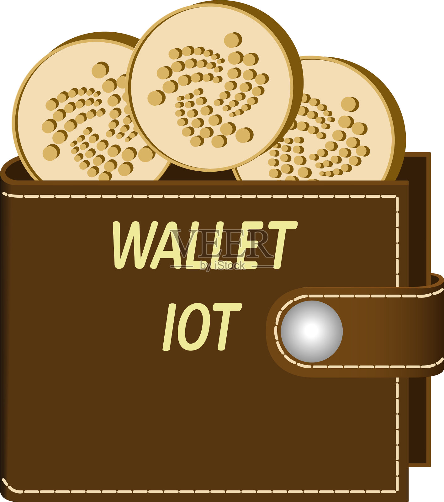 Iota钱包与硬币在一个白色的背景设计元素图片