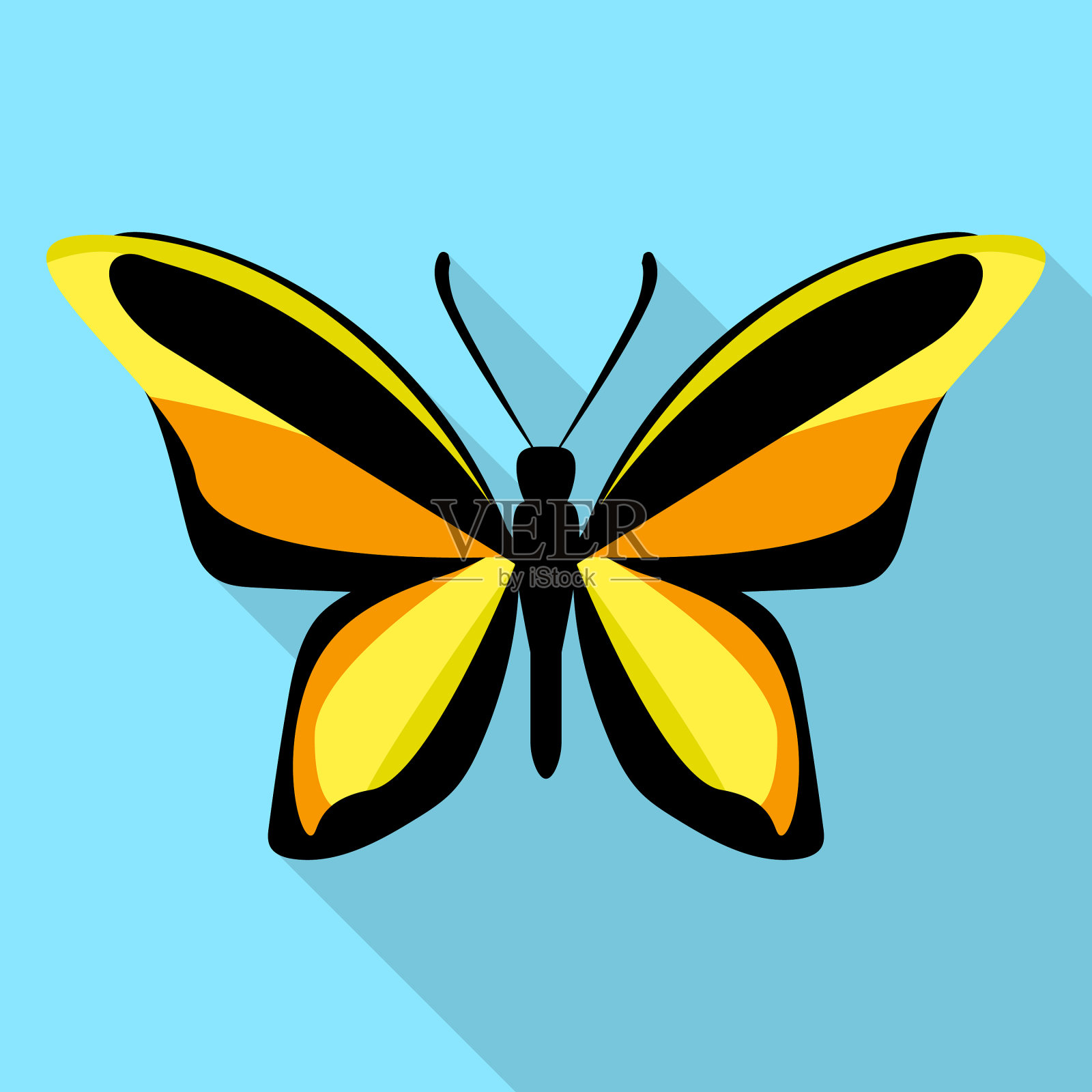橙色黑色蝴蝶图标平面风格插画图片素材
