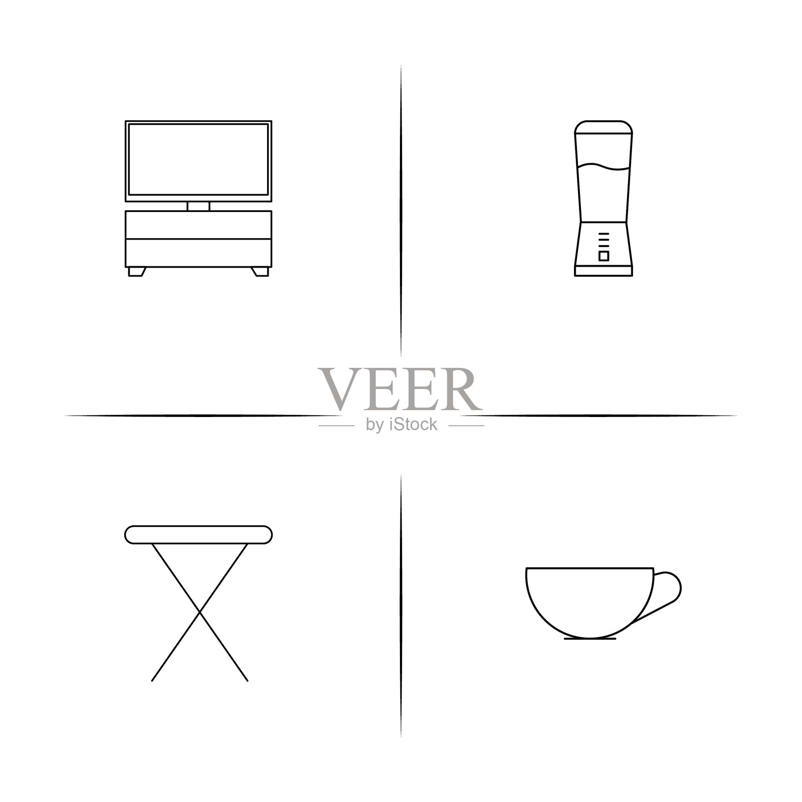 家用电器和设备简单的线性图标图标素材