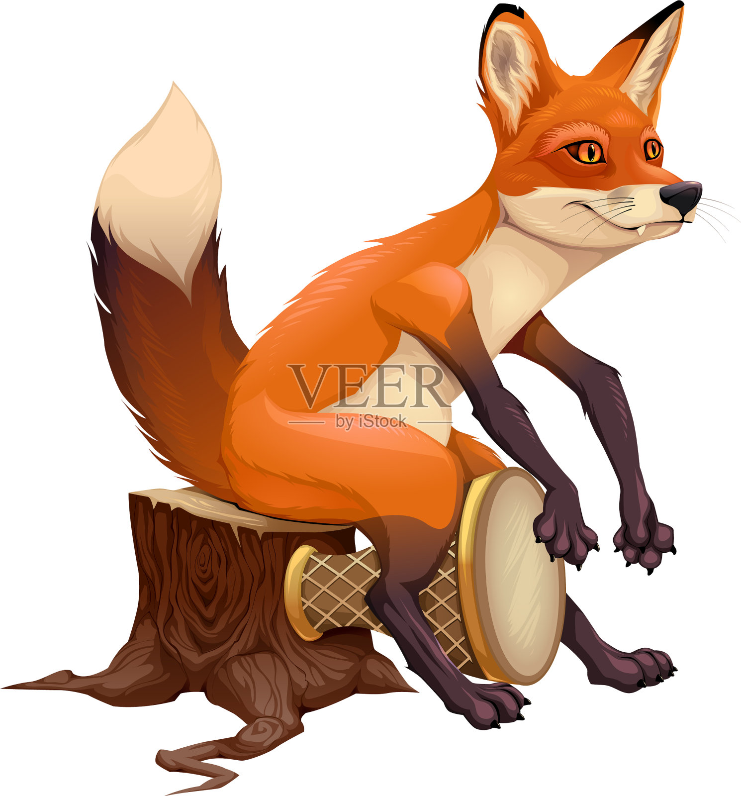 有趣的狐狸在打鼓设计元素图片