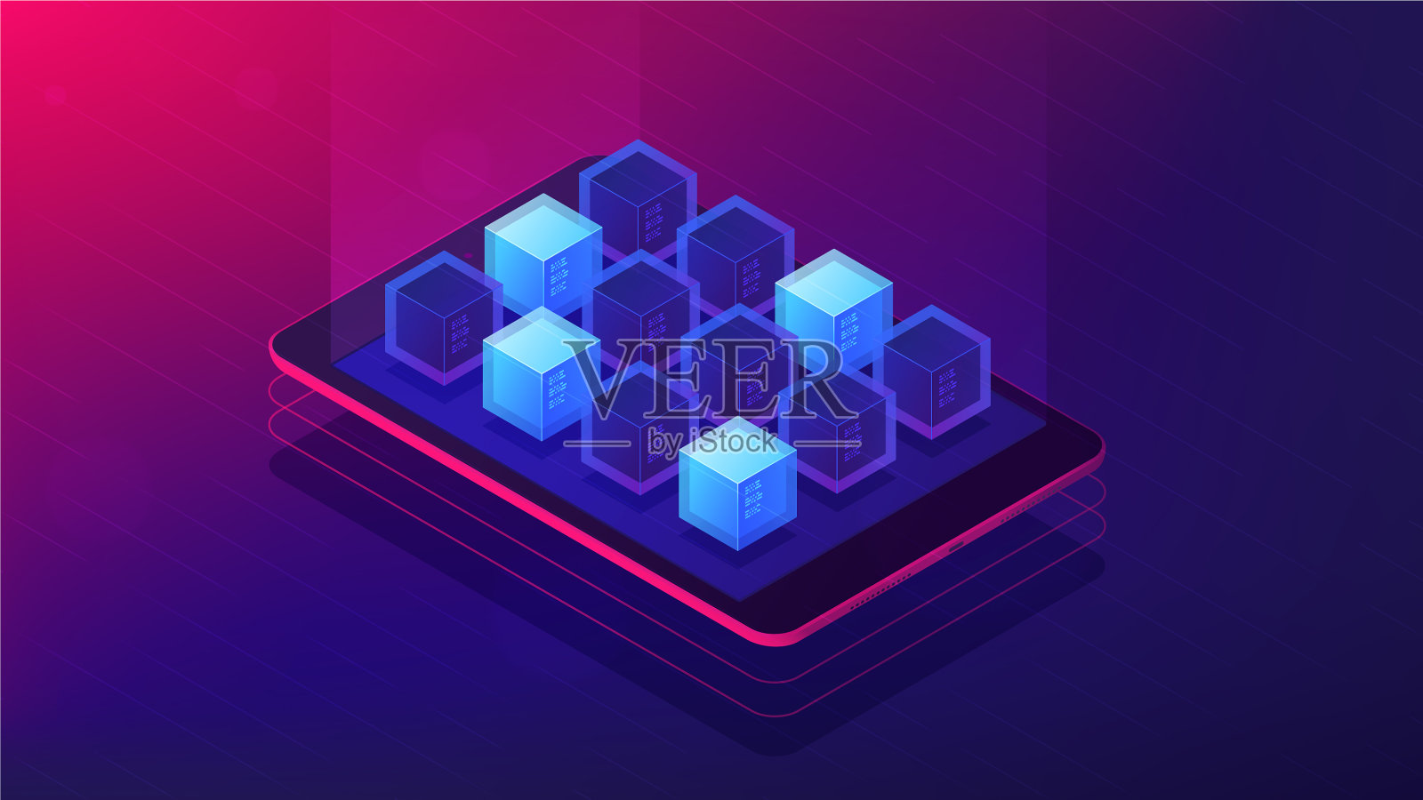 等距区块链应用程序着陆页面插画图片素材