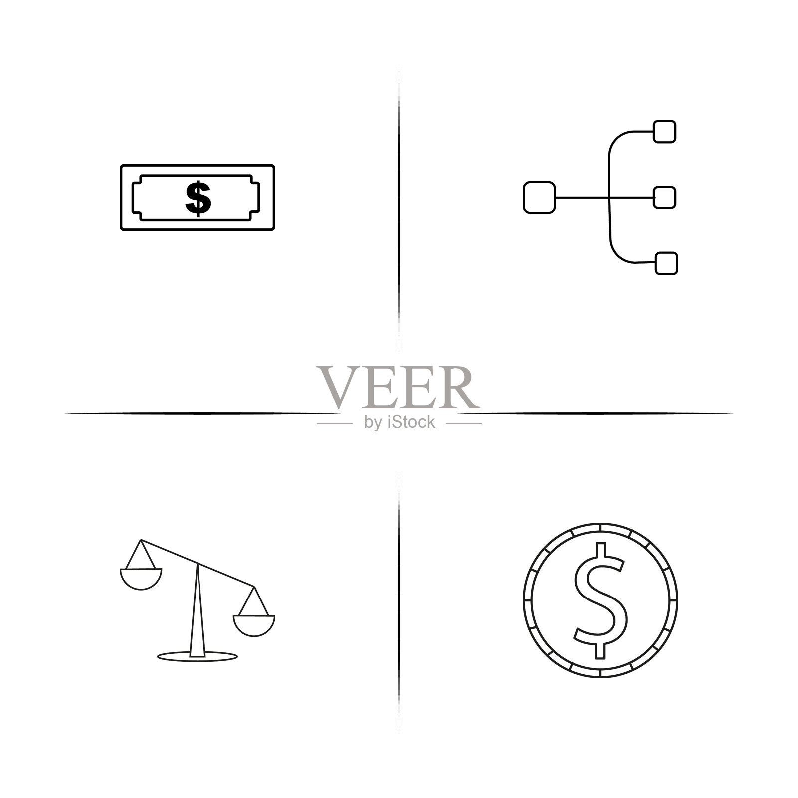 银行金融和货币简单的线性图标图标素材