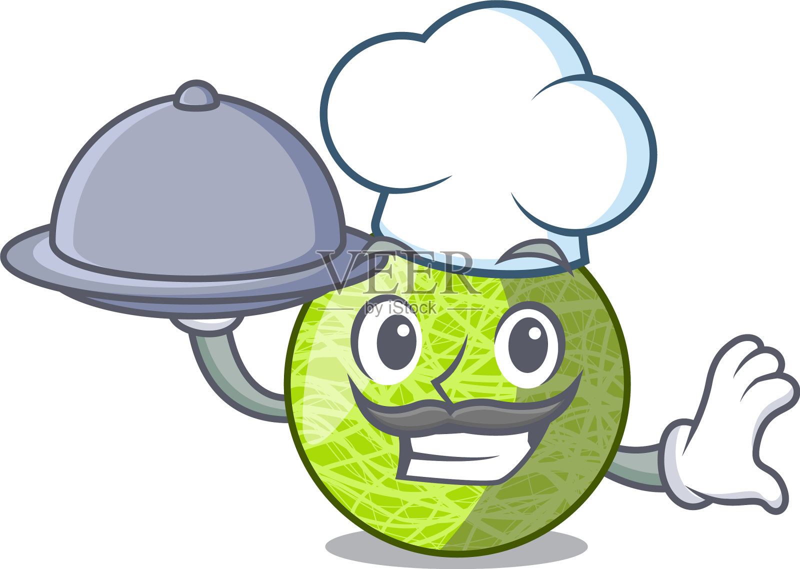 厨师用食物卡通甜瓜和水果在一起插画图片素材