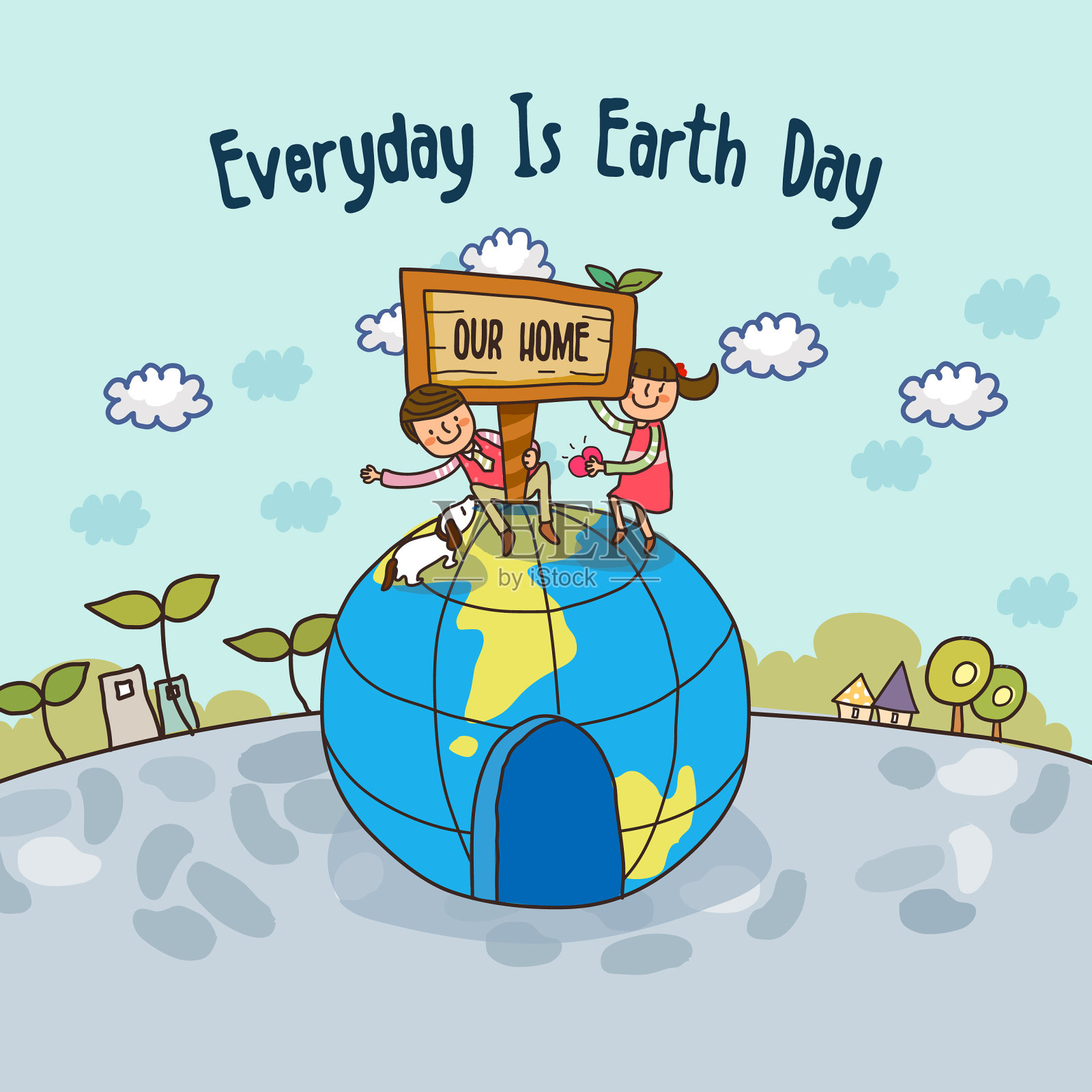 快乐地球日概念概念插画图片素材