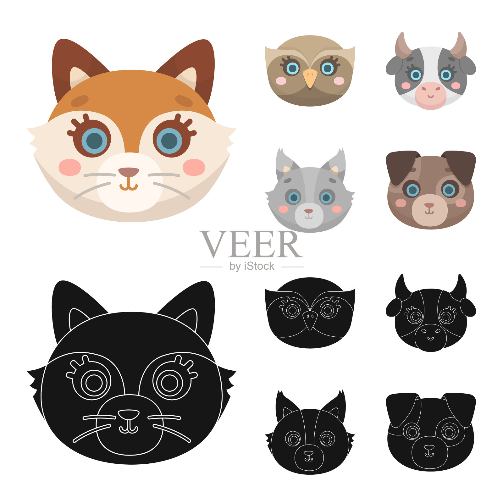 猫头鹰牛狼犬动物的口套收集图标素材