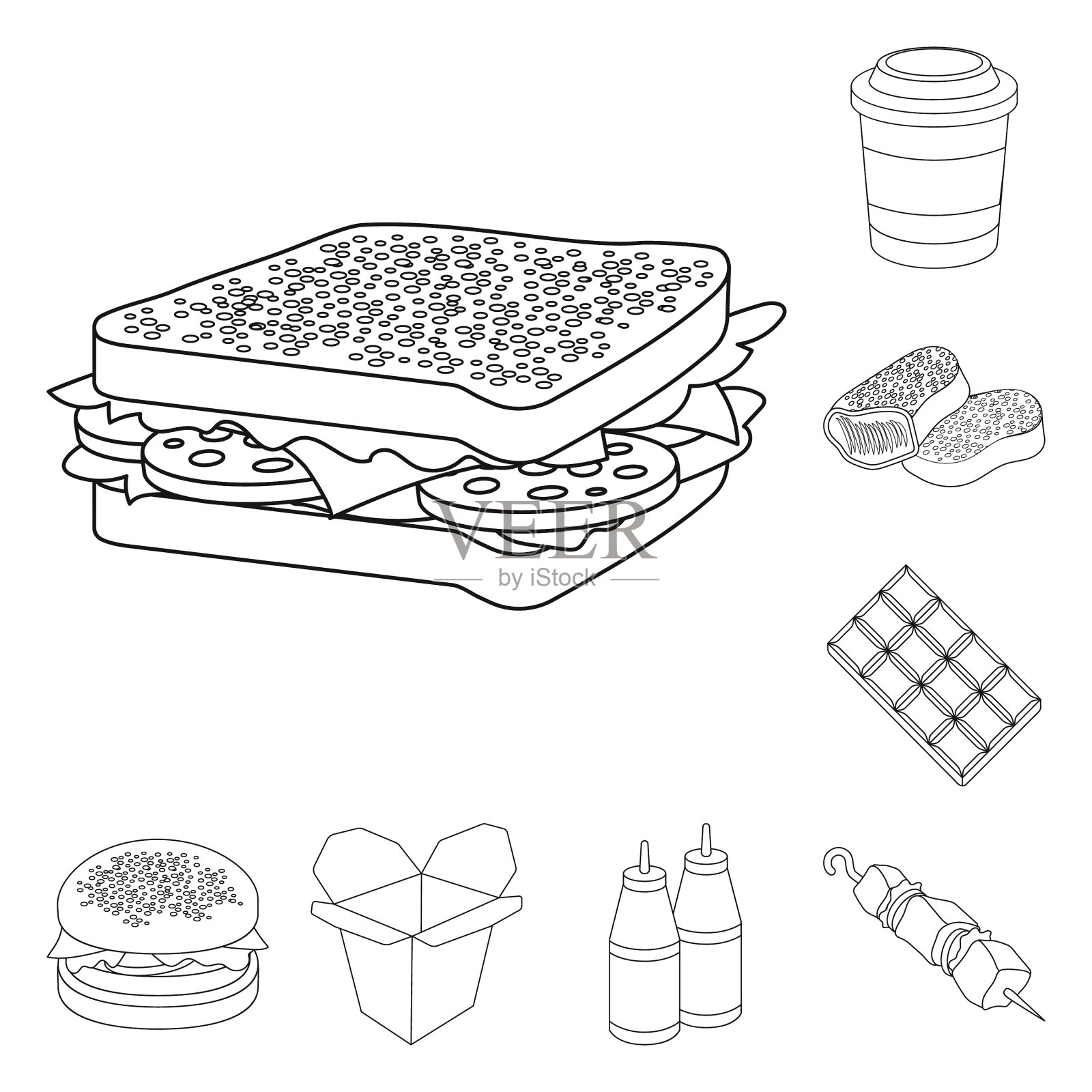 快餐的轮廓图标集合图标素材