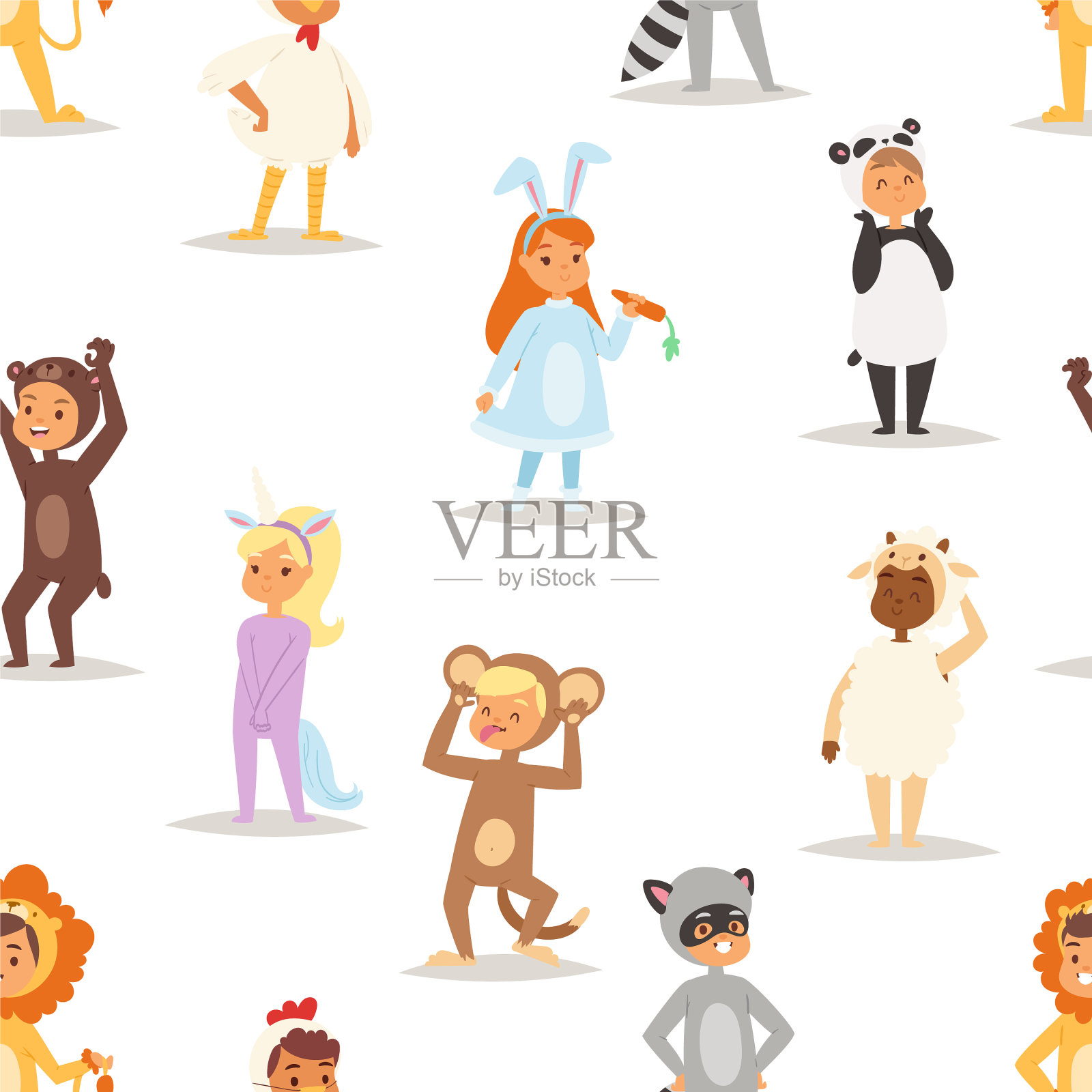 孩子们，孩子们，动物服装人物插画图片素材