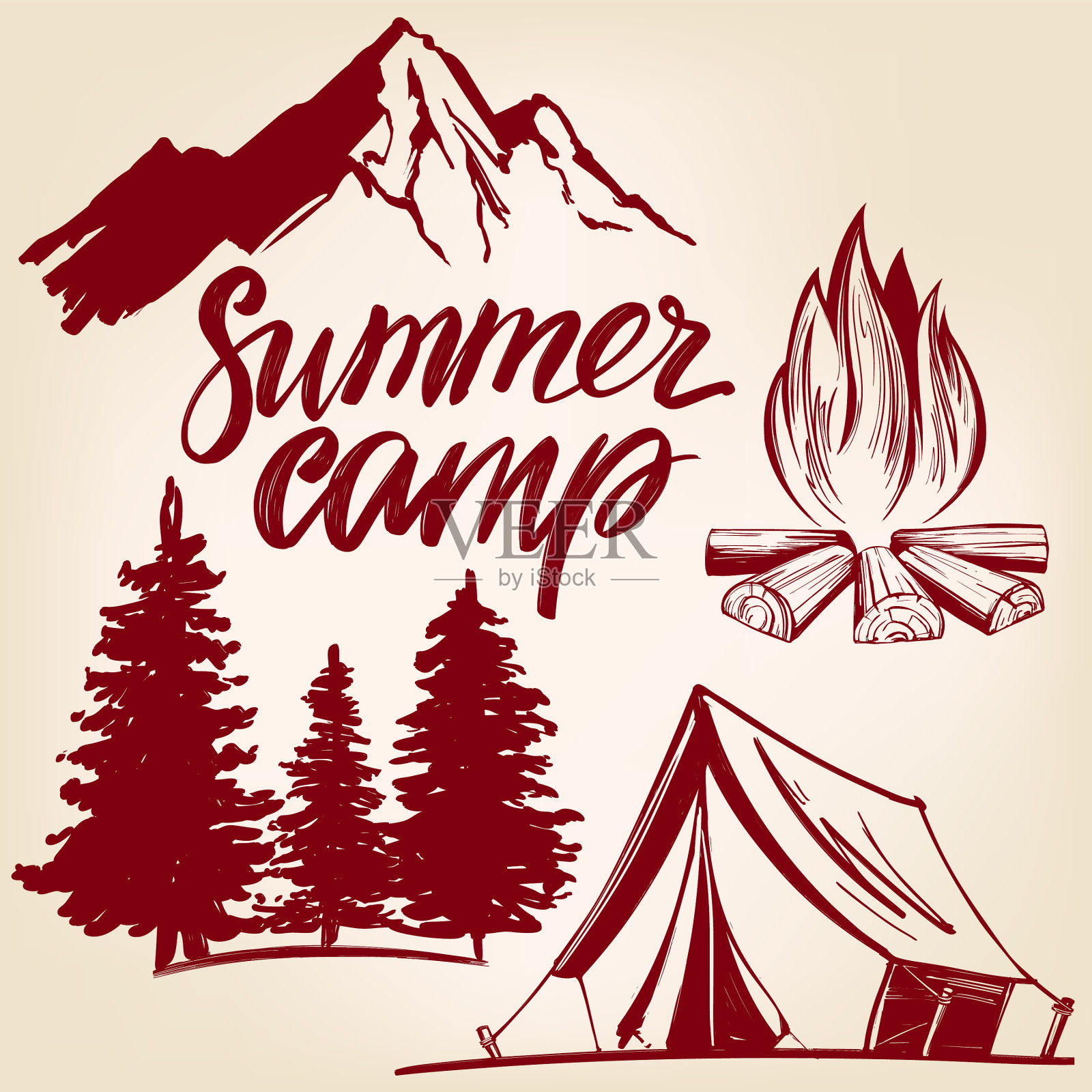 火焰纹章停在森林露营的手中插画图片素材