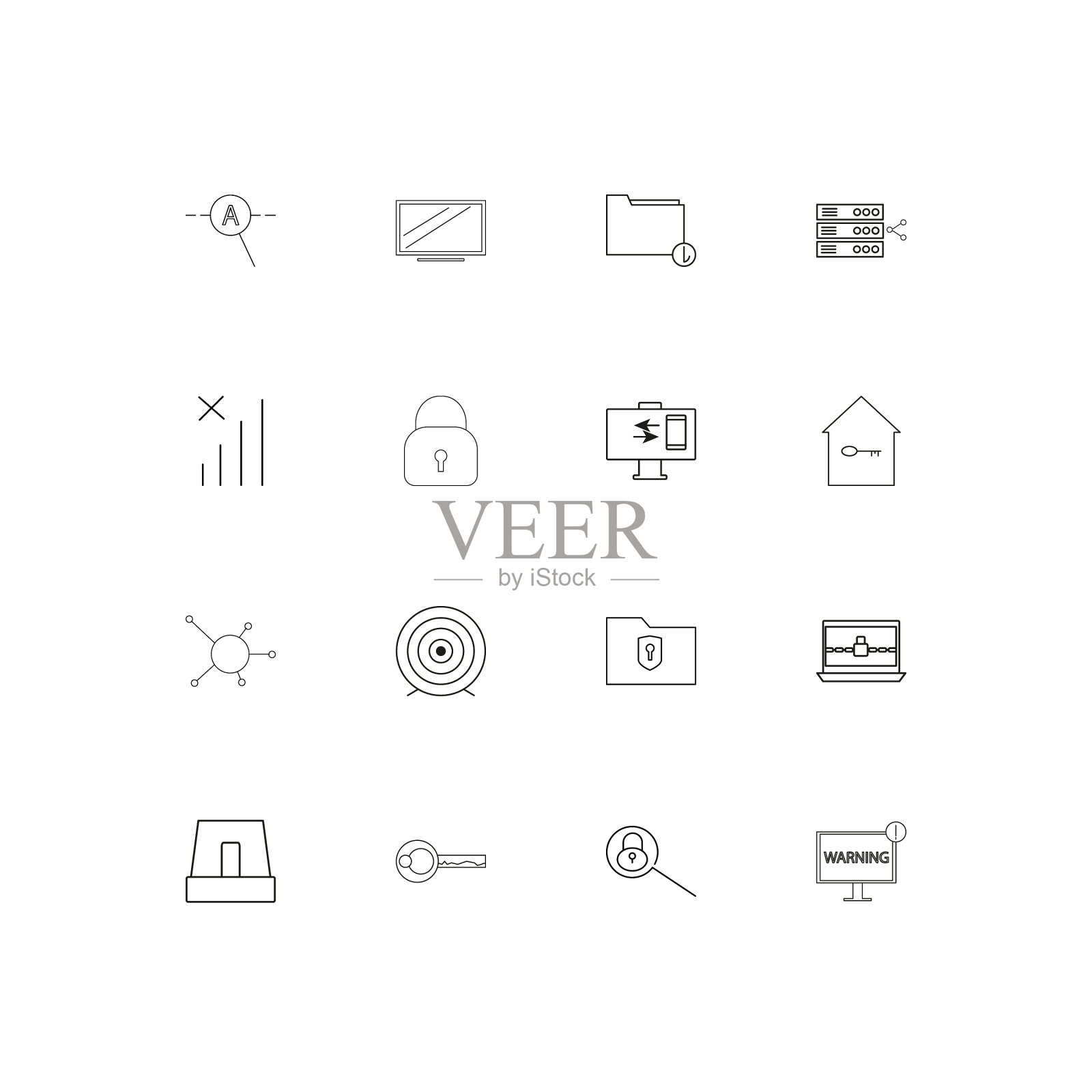 互联网安全简单的线性图标集图标素材