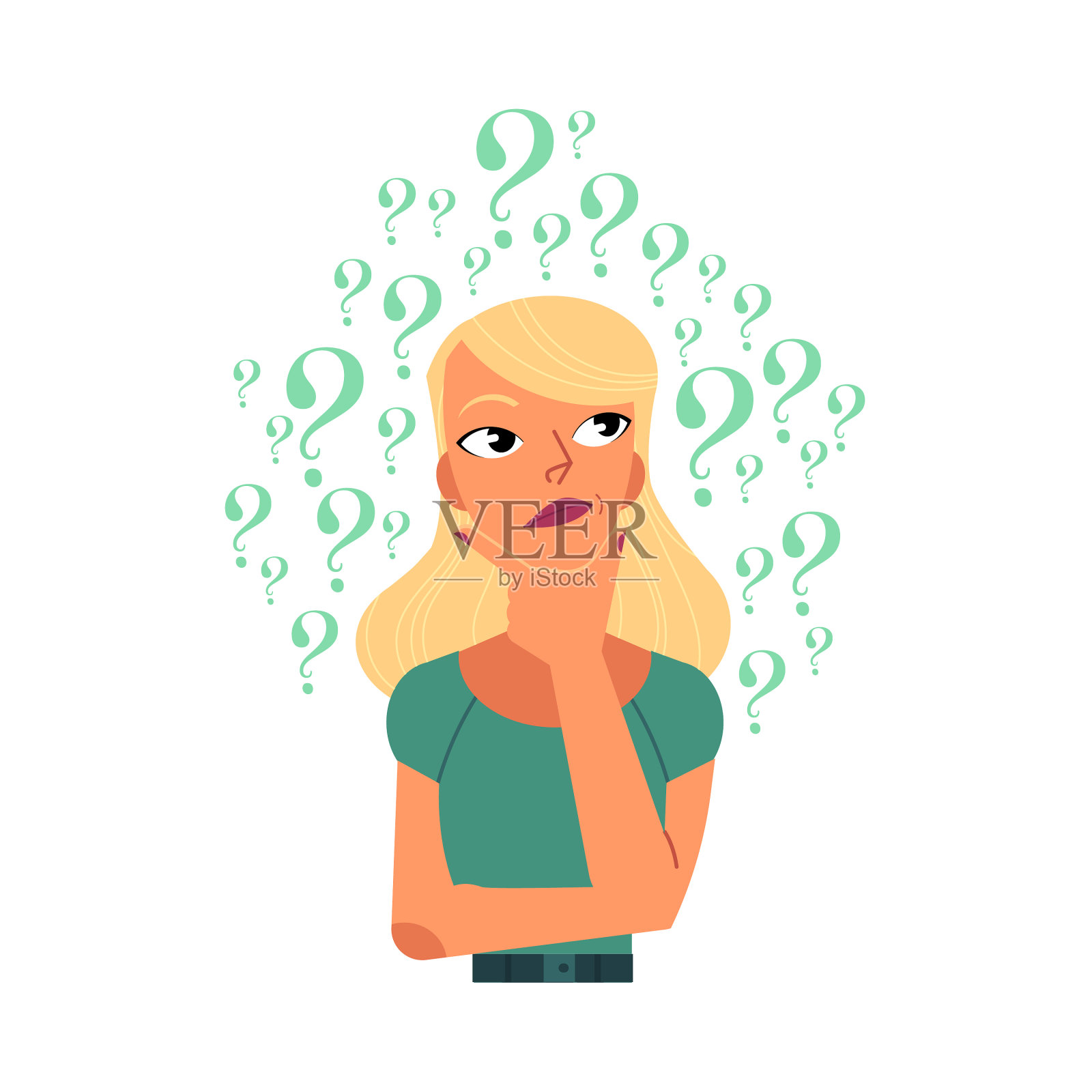 年轻女子被一大堆问题困扰着设计元素图片