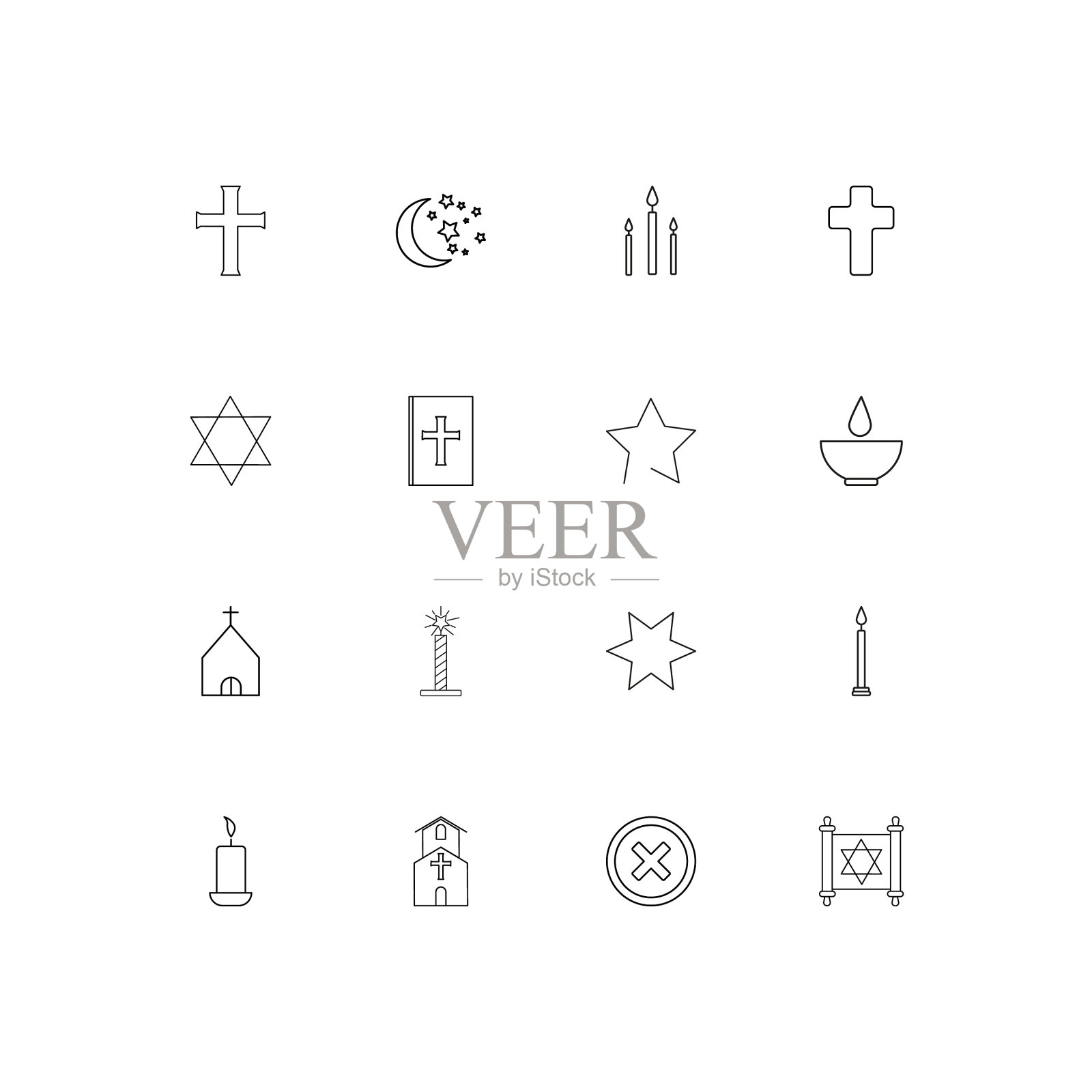 宗教简单的线性图标设置概述图标图标素材