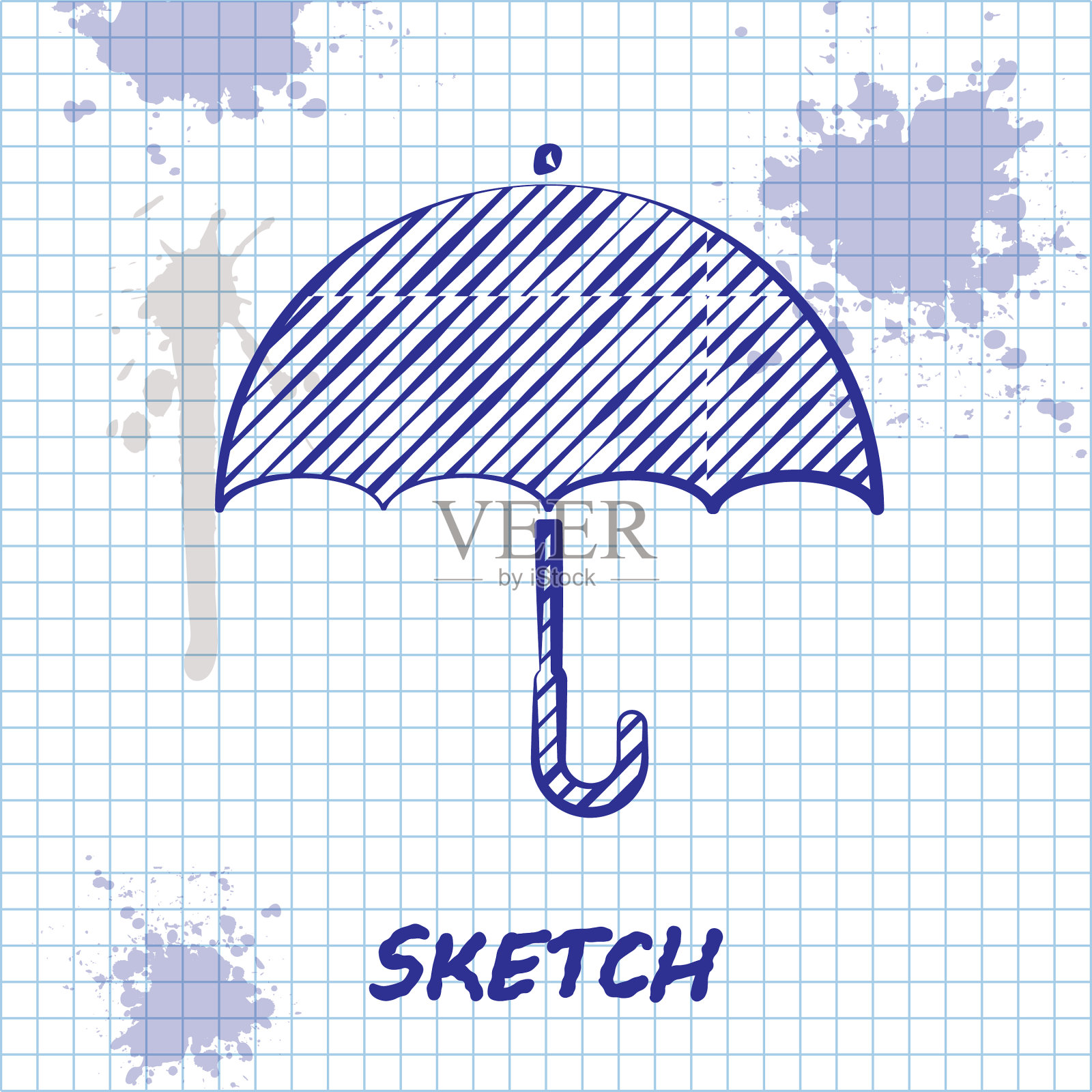 草图线伞图标孤立在白色插画图片素材