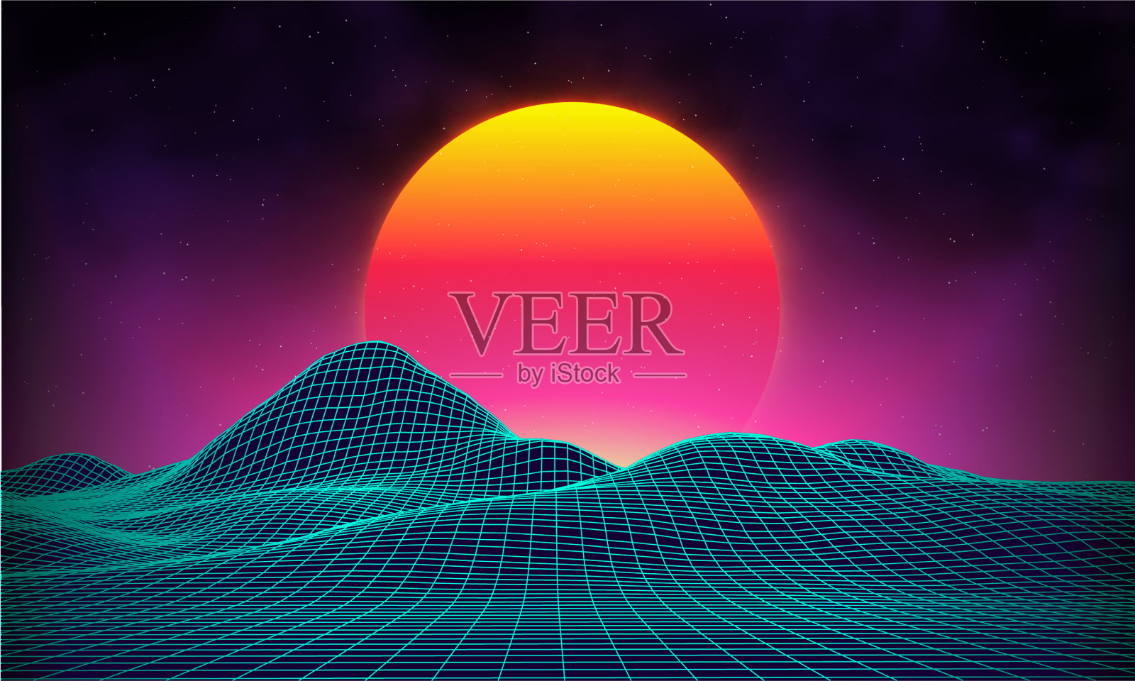 复古的背景，未来主义的景观80年代风格插画图片素材