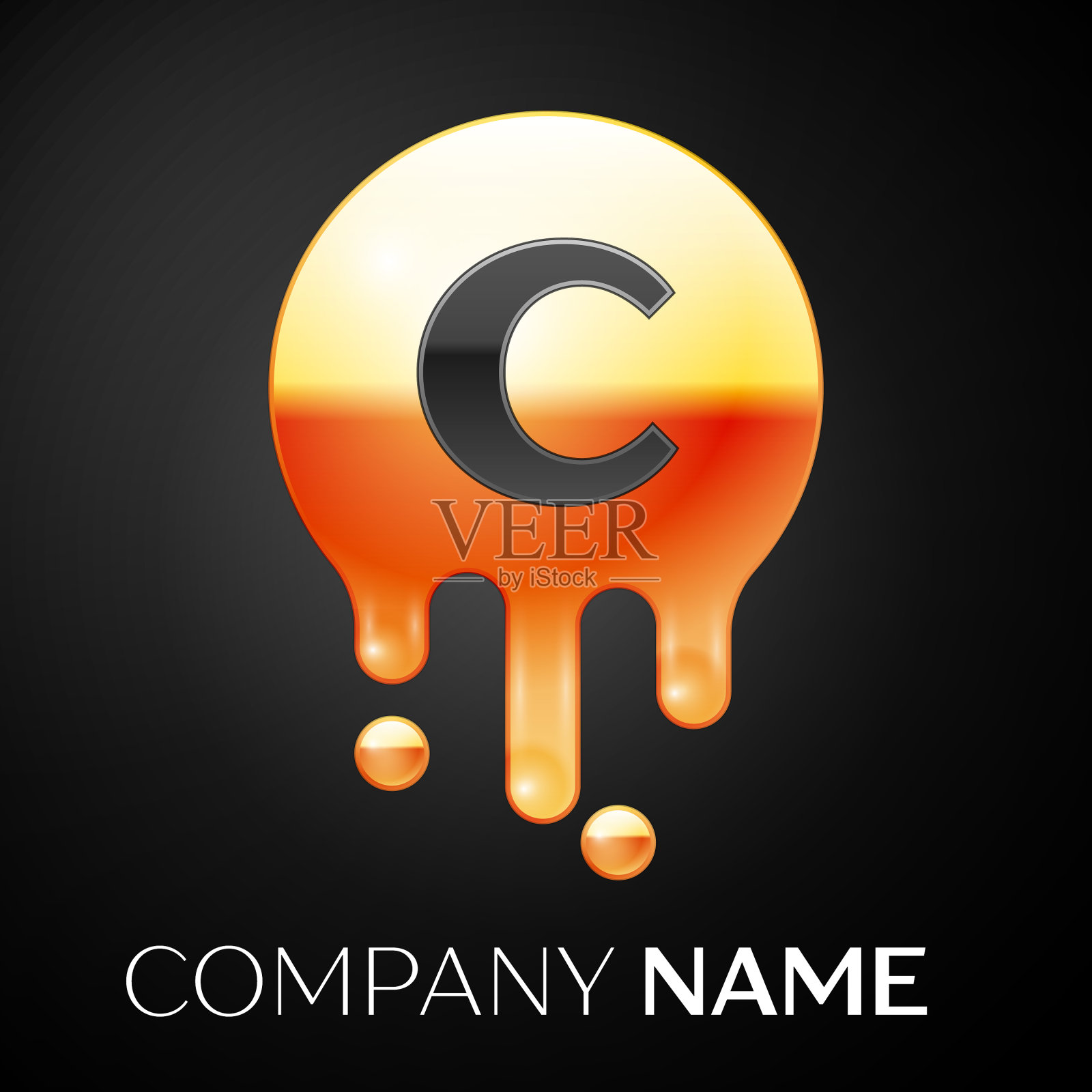 字母c飞溅标志金色圆点和气泡插画图片素材